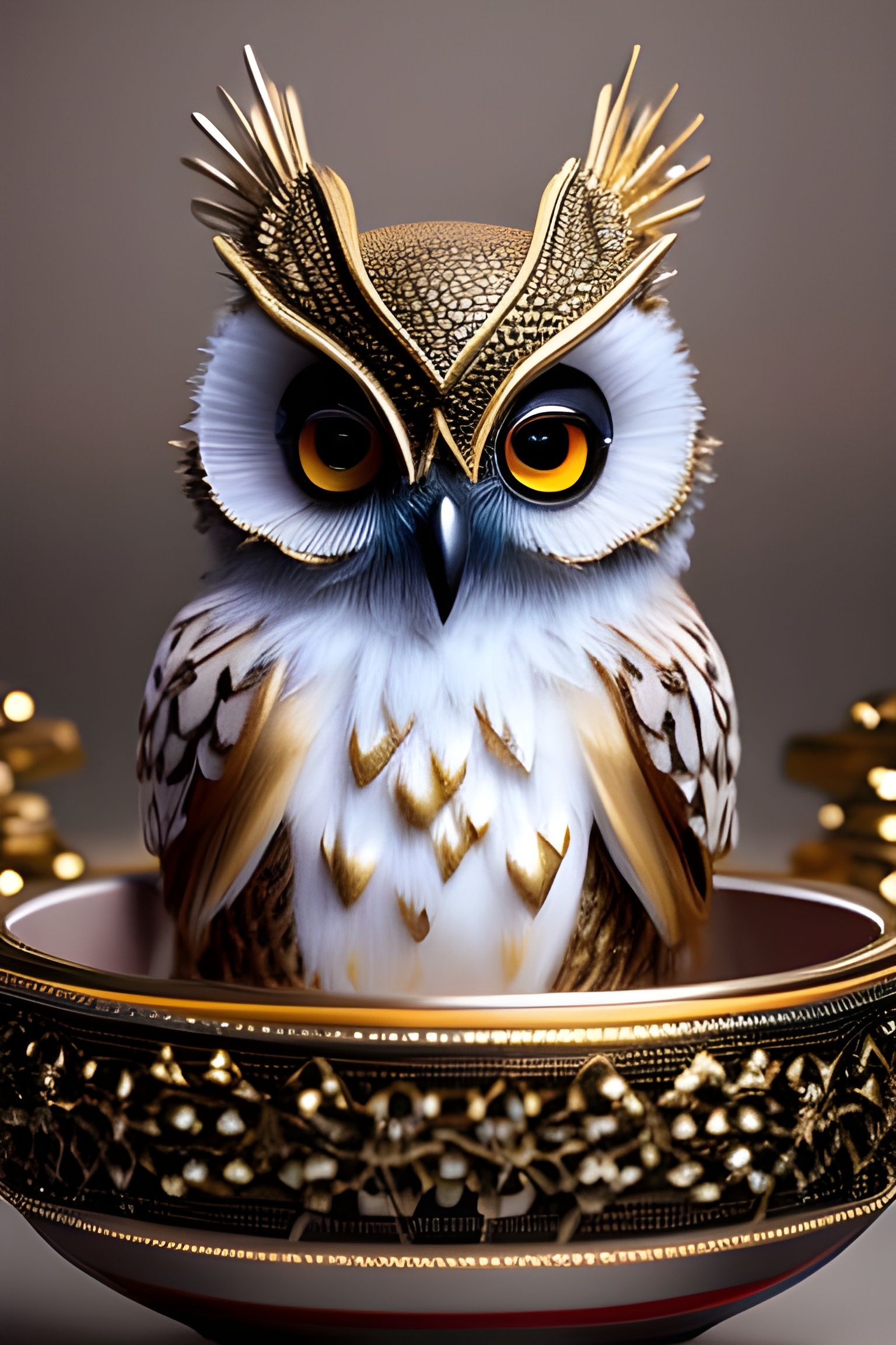 Chibi Owl in Teacup: Detailed 3D Art