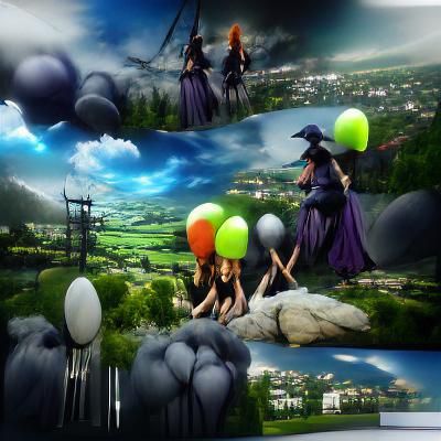 Witches with balloons anime 8K 3D 8k resolution matte painti...