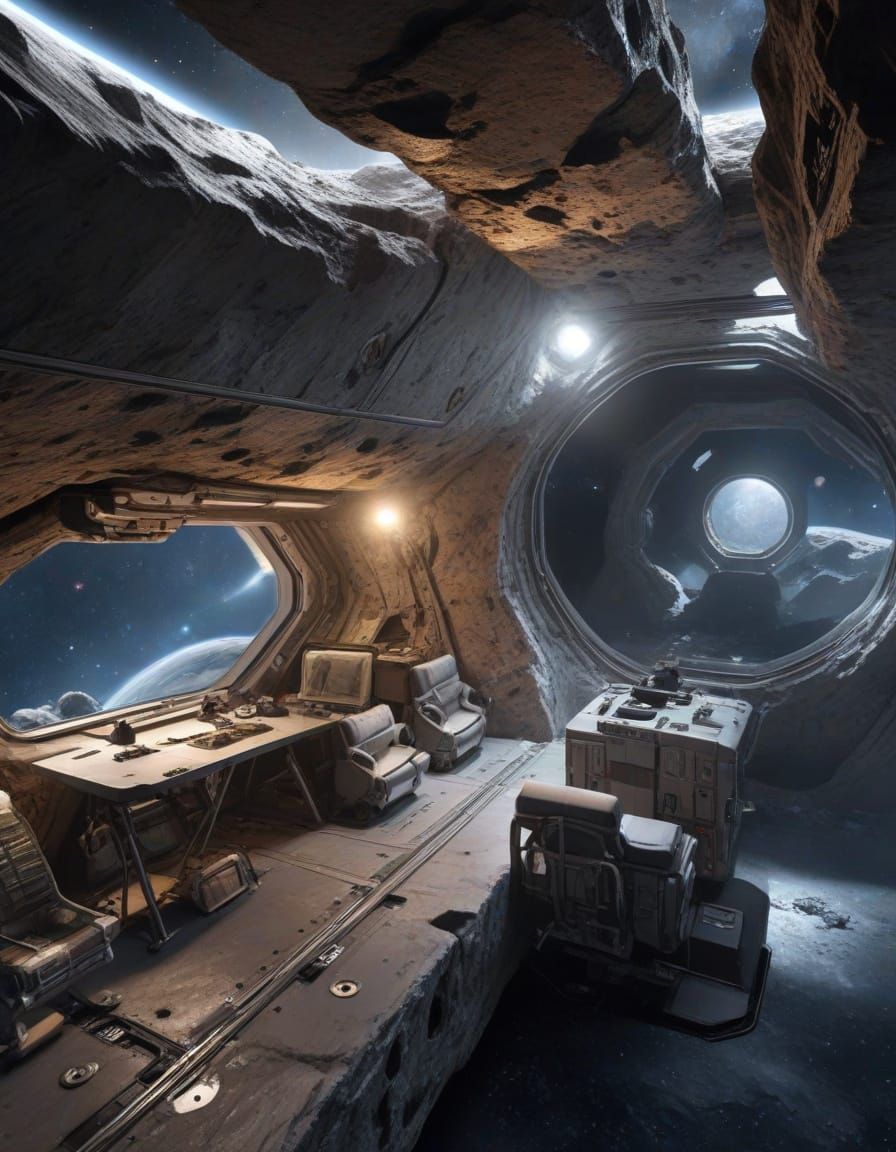 The hollowed out interior of an asteroid used a a starship where generations of people will live during a centuries long journey 