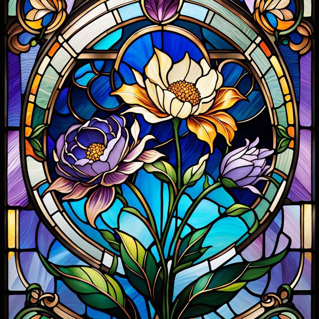 Stained glass flowers - AI Generated Artwork - NightCafe Creator