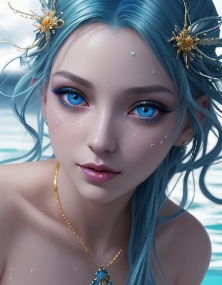 Ethereal water nymph with long cobalt blue hair and shimmery cobalt ...