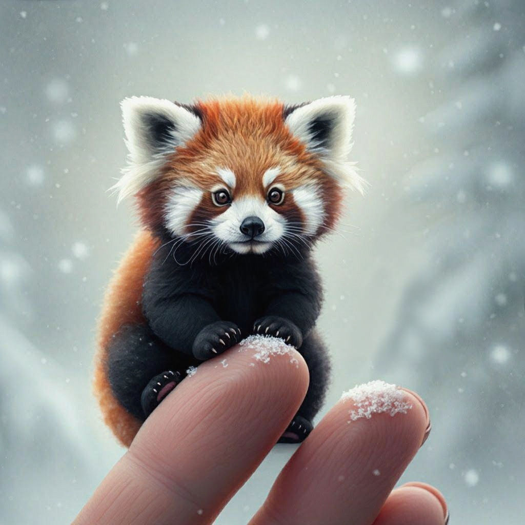 Watercolor Red Panda Cub in Winter Wonderland