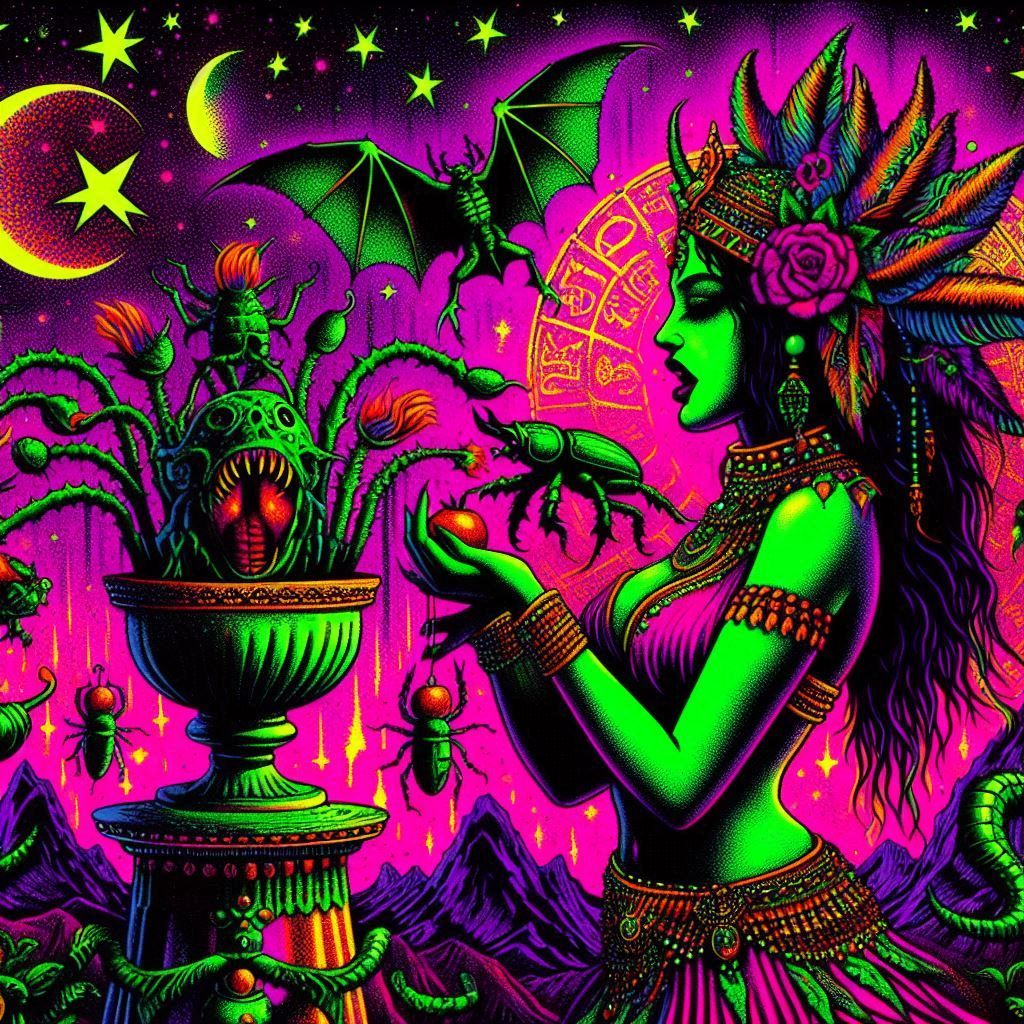 lamia feeding her familiar animal spirits