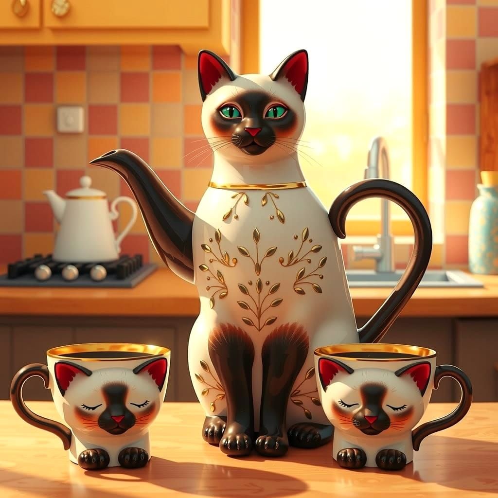 Teapot on the shape of a siamese cat.  by @Ylona