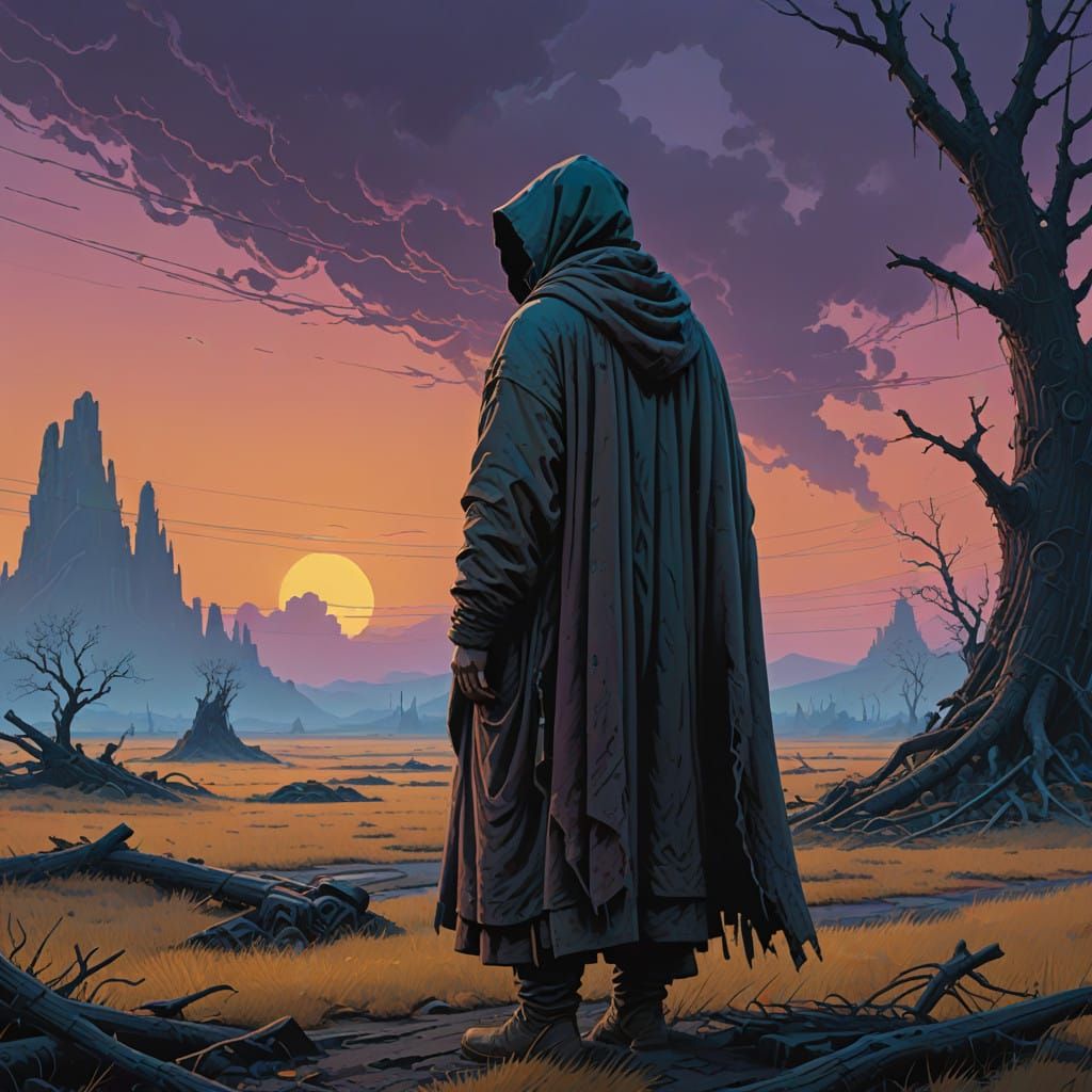 Melancholic Figure Lost in Ethereal Realm