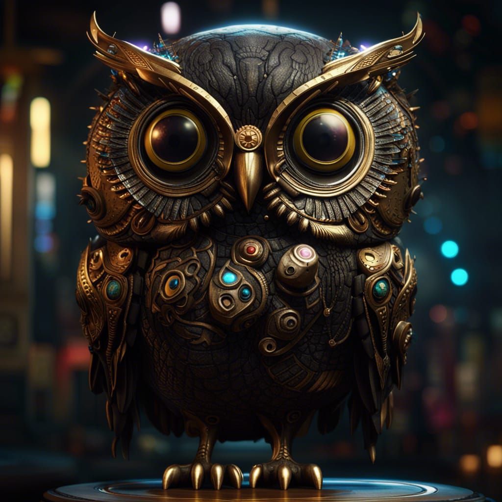 (( A Gorgeous Black Cyberpunk Owl With Huge Beautiful Eyes + Filigree ...