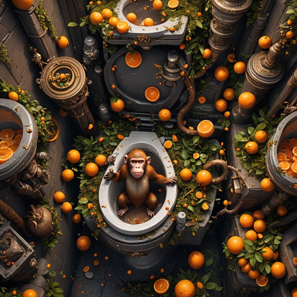 skibidi toilet fighting monkeys and flying oranges