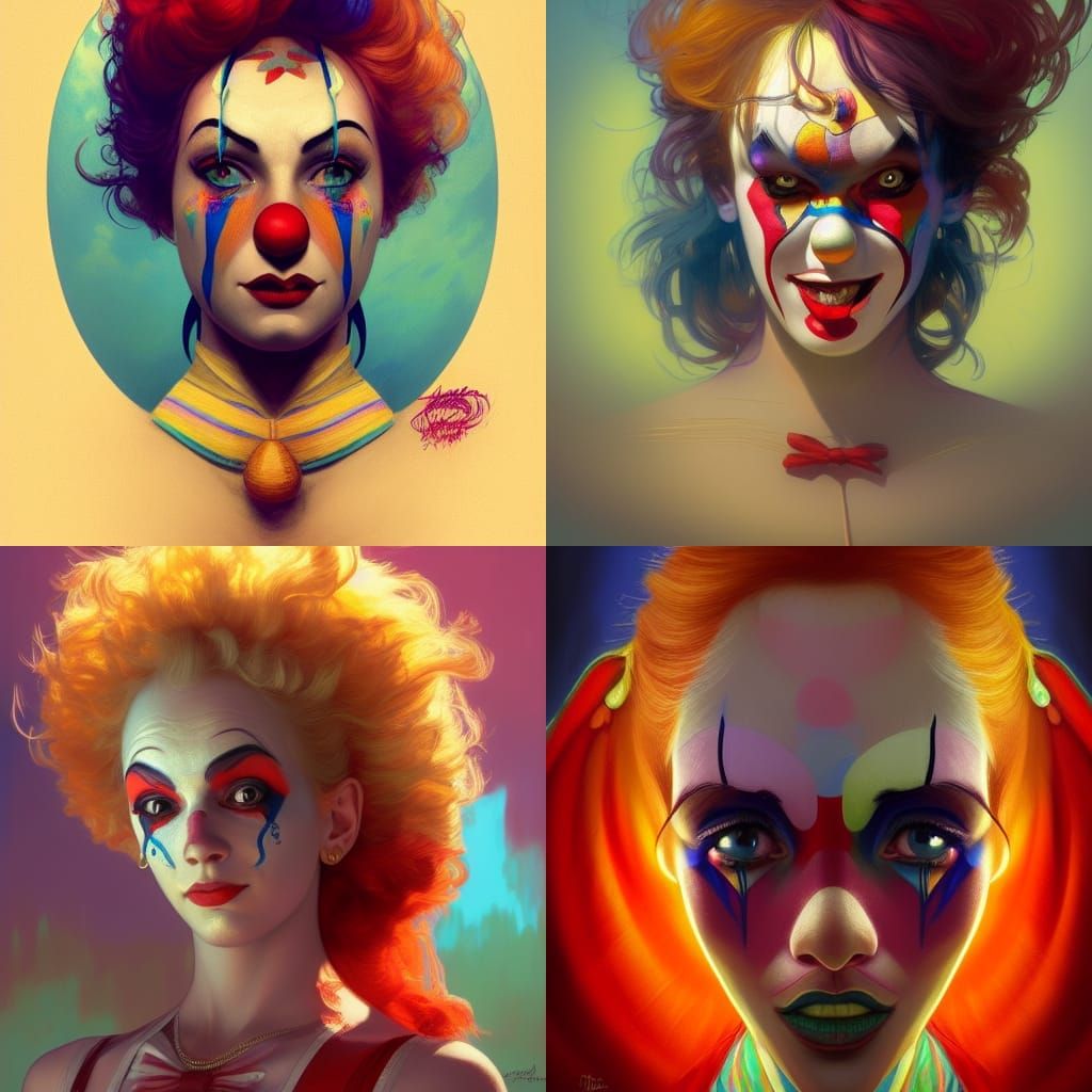 Circus clown, tent, beautiful colors, realistic colors, beau...