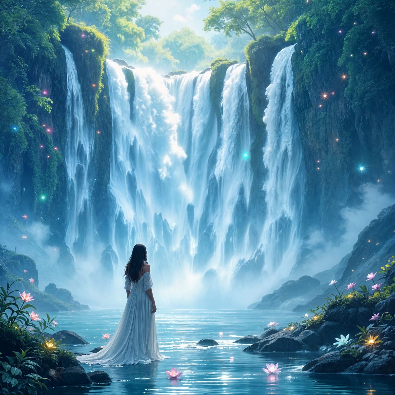 The water of the waterfall is not just reflecting the sky—it's infused with the light itself. Each droplet ...  by @Cool Phoenix