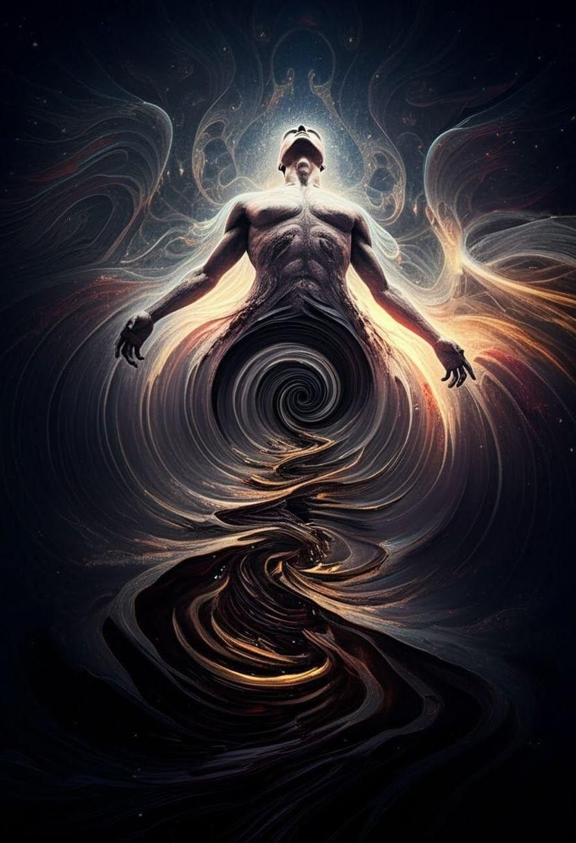 Cosmic humanoid merging with vortex