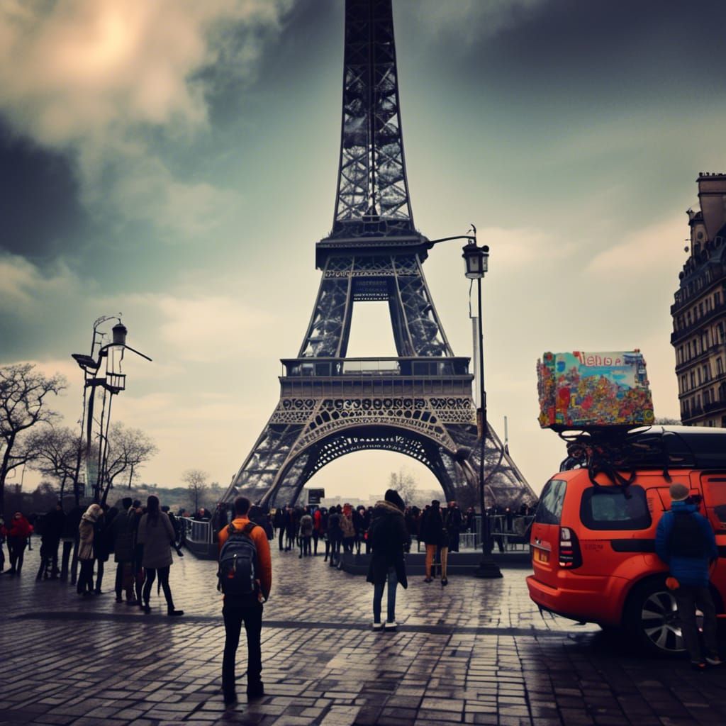 <lora:SteampunkFoto:1.0> The eifel tower at new years with fireworks and party lights