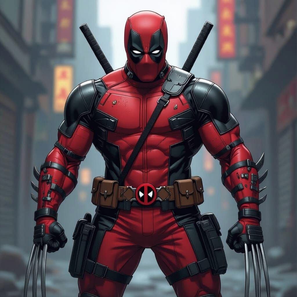 Give me the ultimate LEAN Red and Black Deadpool and Wolverine hybrid. The MOST VICIOUS and most powerful most experianced variant