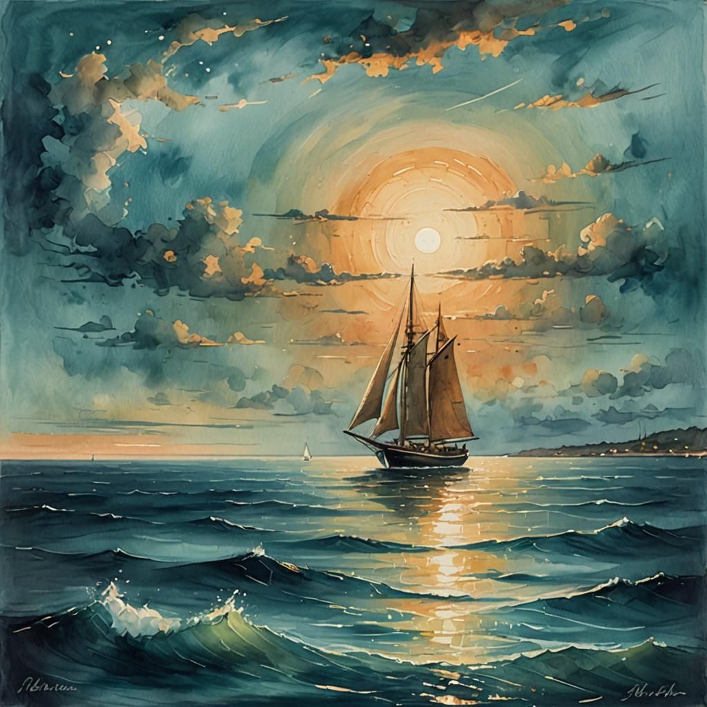 Majestic Sailboat Under Noctilucent Skies
