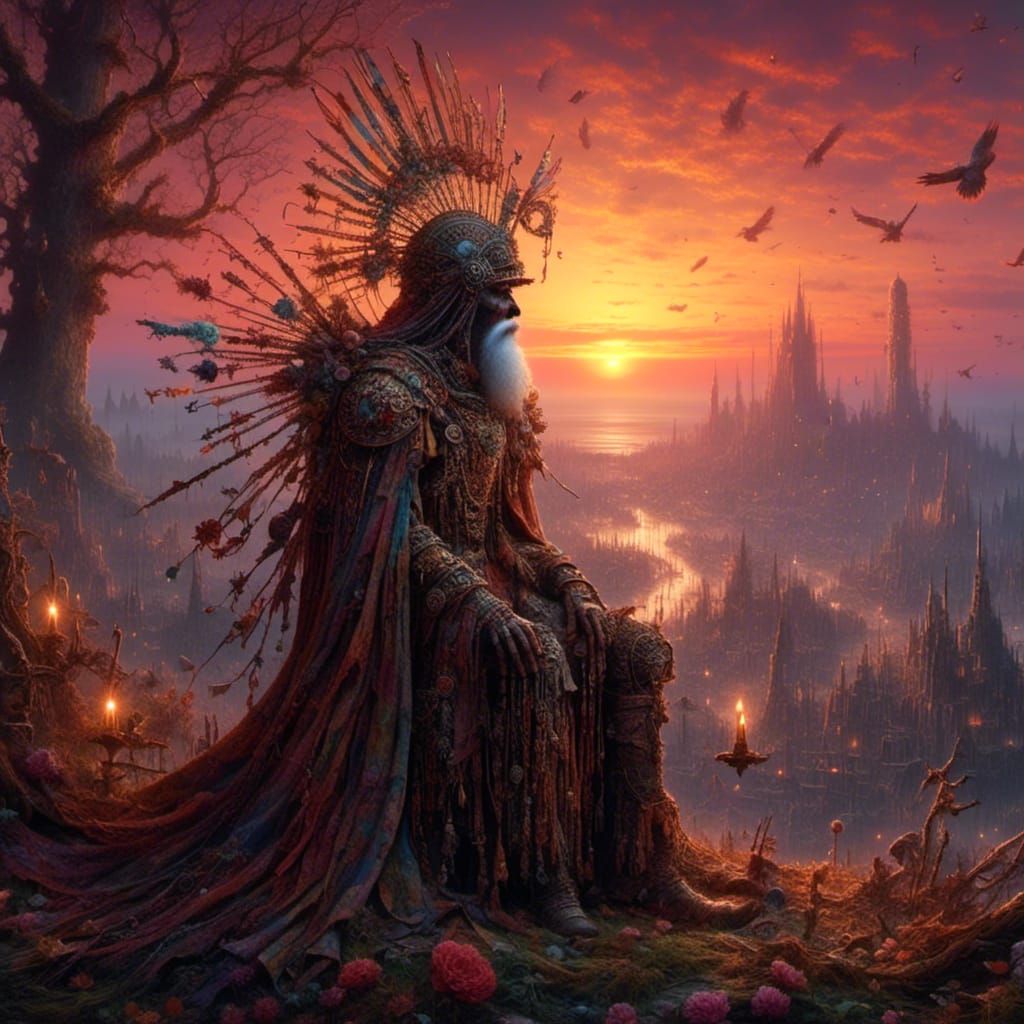 <lora:G-Dark RPG:1.0> happy warrior watching sunset