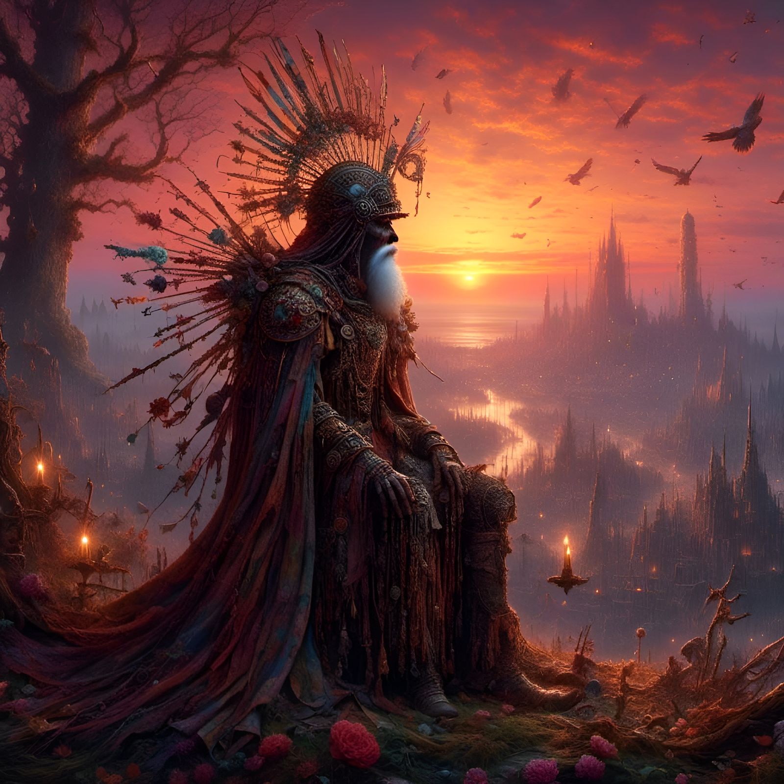 <lora:G-Dark RPG:1.0> happy warrior watching sunset