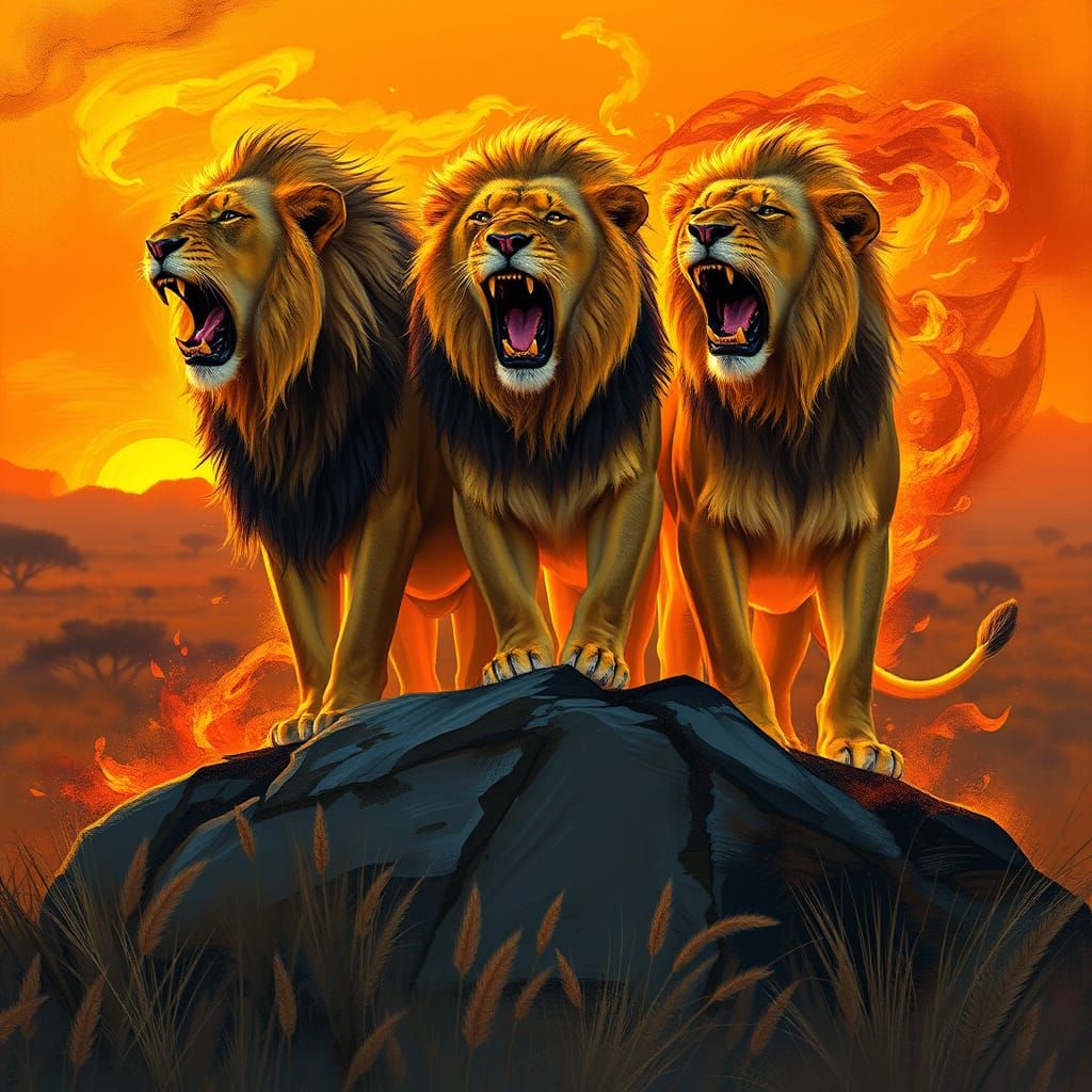 Regal Lions in Golden Savannah Glow