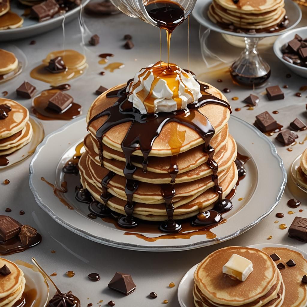 Fluffy Pancakes in Luxurious Chocolate Syrup