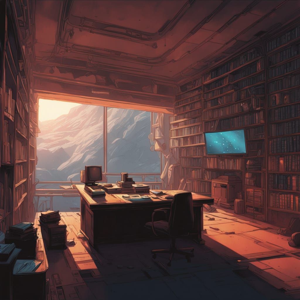 Majestic Labyrinthine Library with Quantum Core