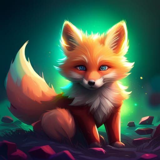 neon baby fox, cute, adorable, double color fur, realistic s...