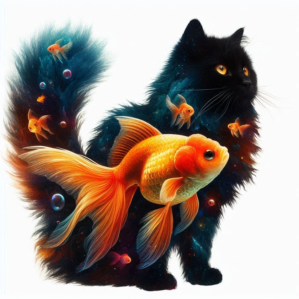 dubble exposure, a goldfish in a cat.