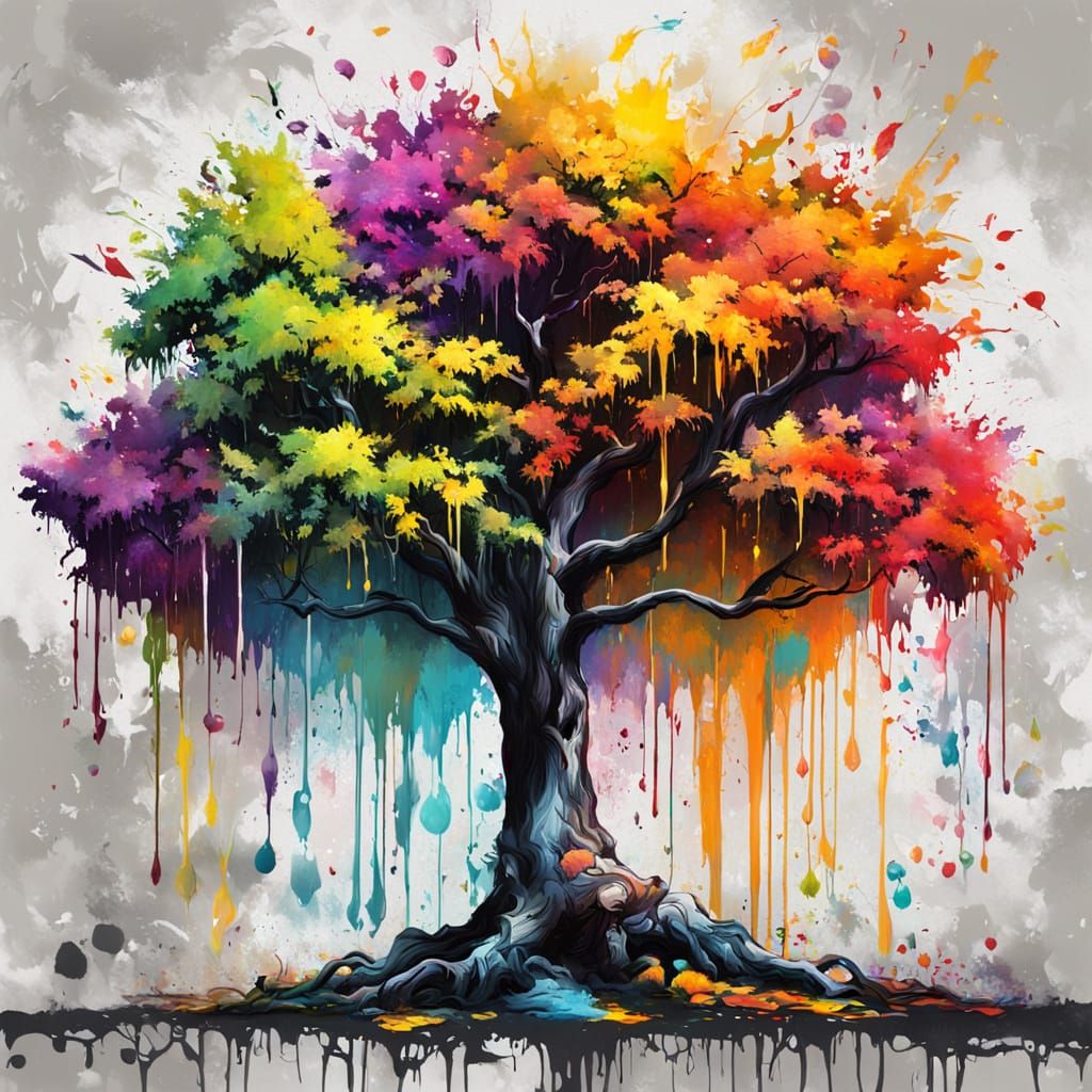 Dripping in Paint, tree with leaves  by @Mila K