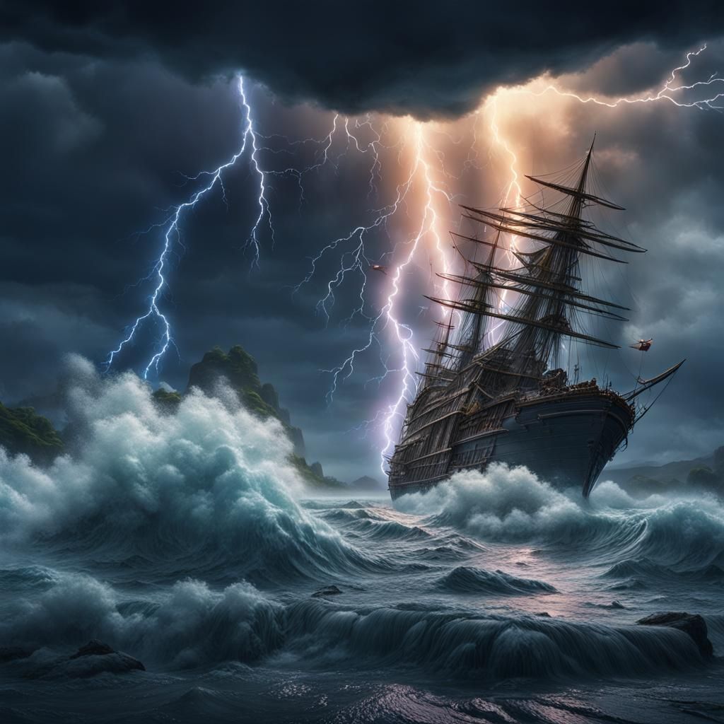 Thunderstorm in the wide river