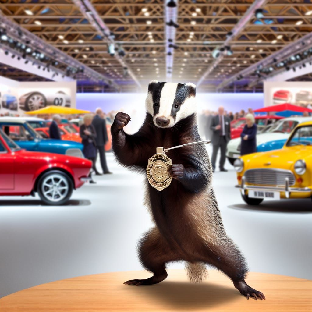 A badger standing on hind legs is holding a badge. A badger ...