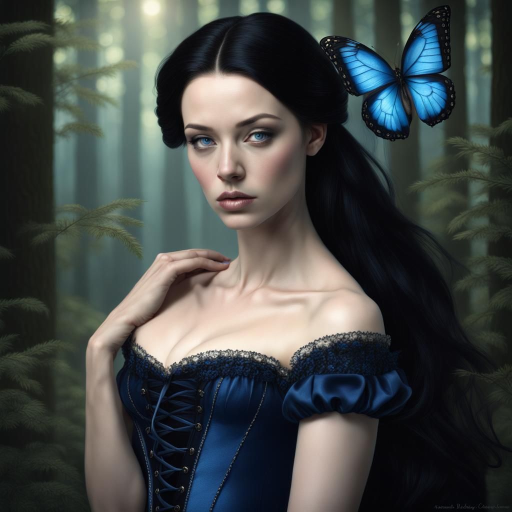 Beautiful Woman in Dark Blue Velvet Dress