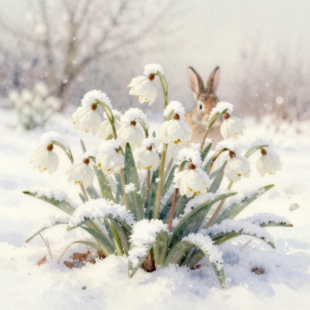 ^^Winter Alpine Flowers and Rabbit in Watercolor Style (7 likes)  by @Autumn Angel