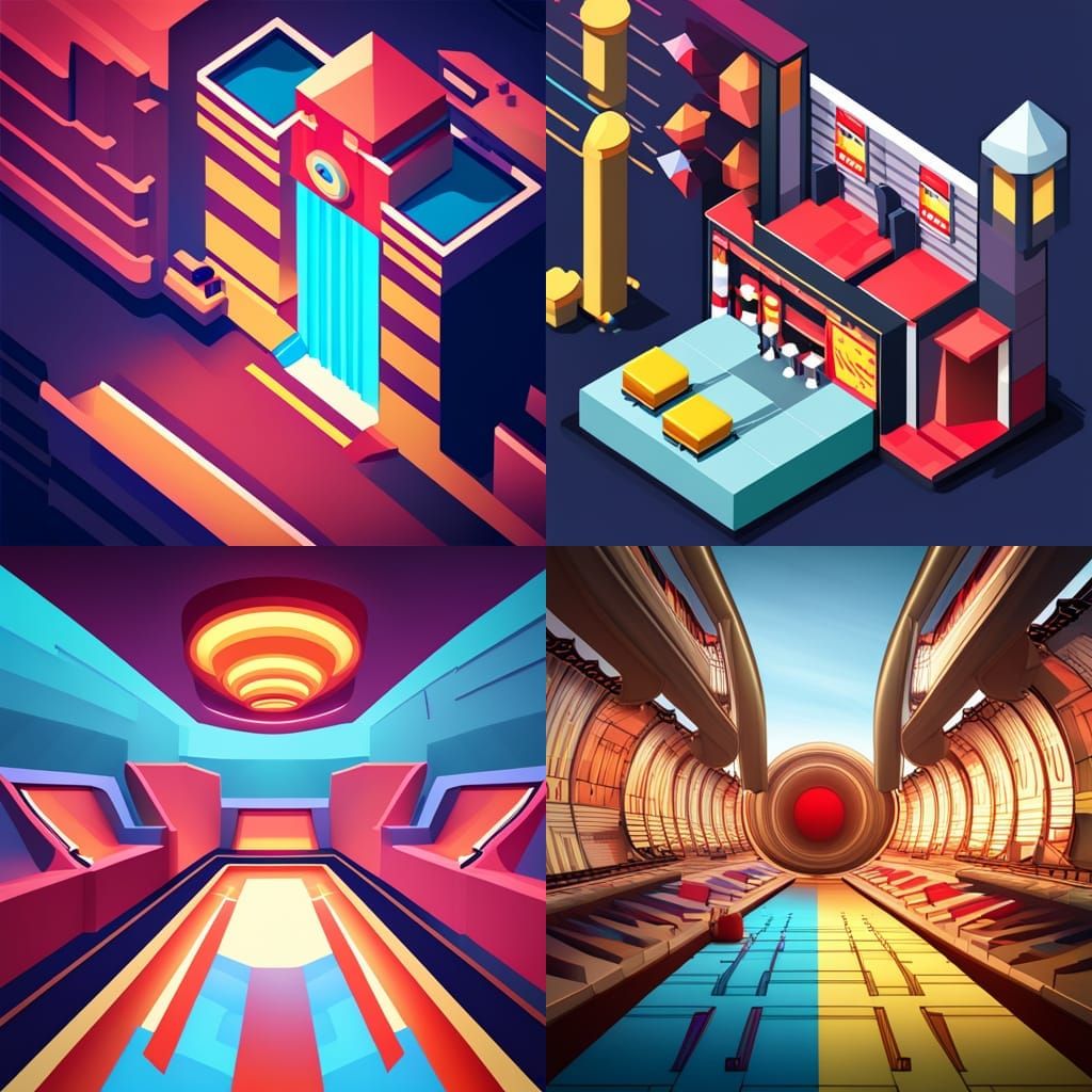 Create an abstract image of the arcade game, Pang.