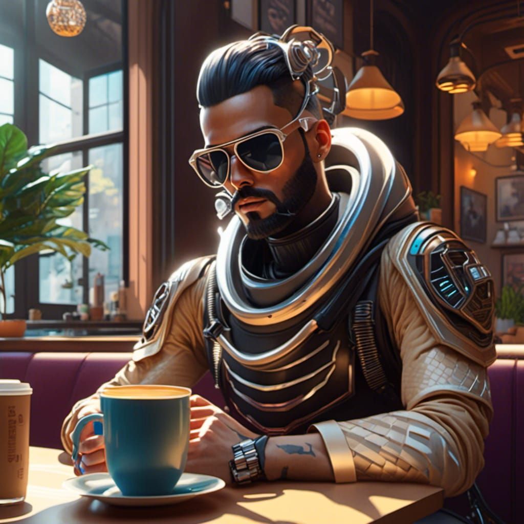 A hipster in a coffee shop