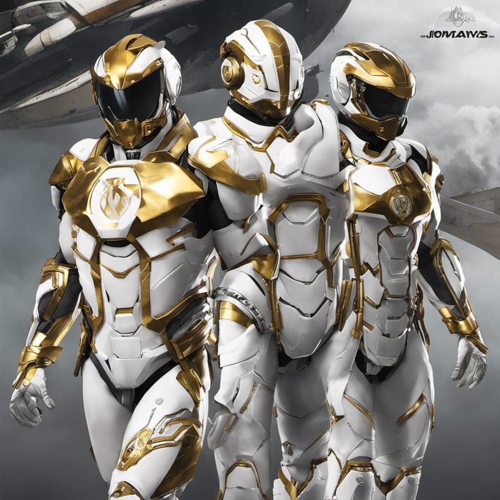 traje Ranger Branco seria branco com detalhes em dourado e p...