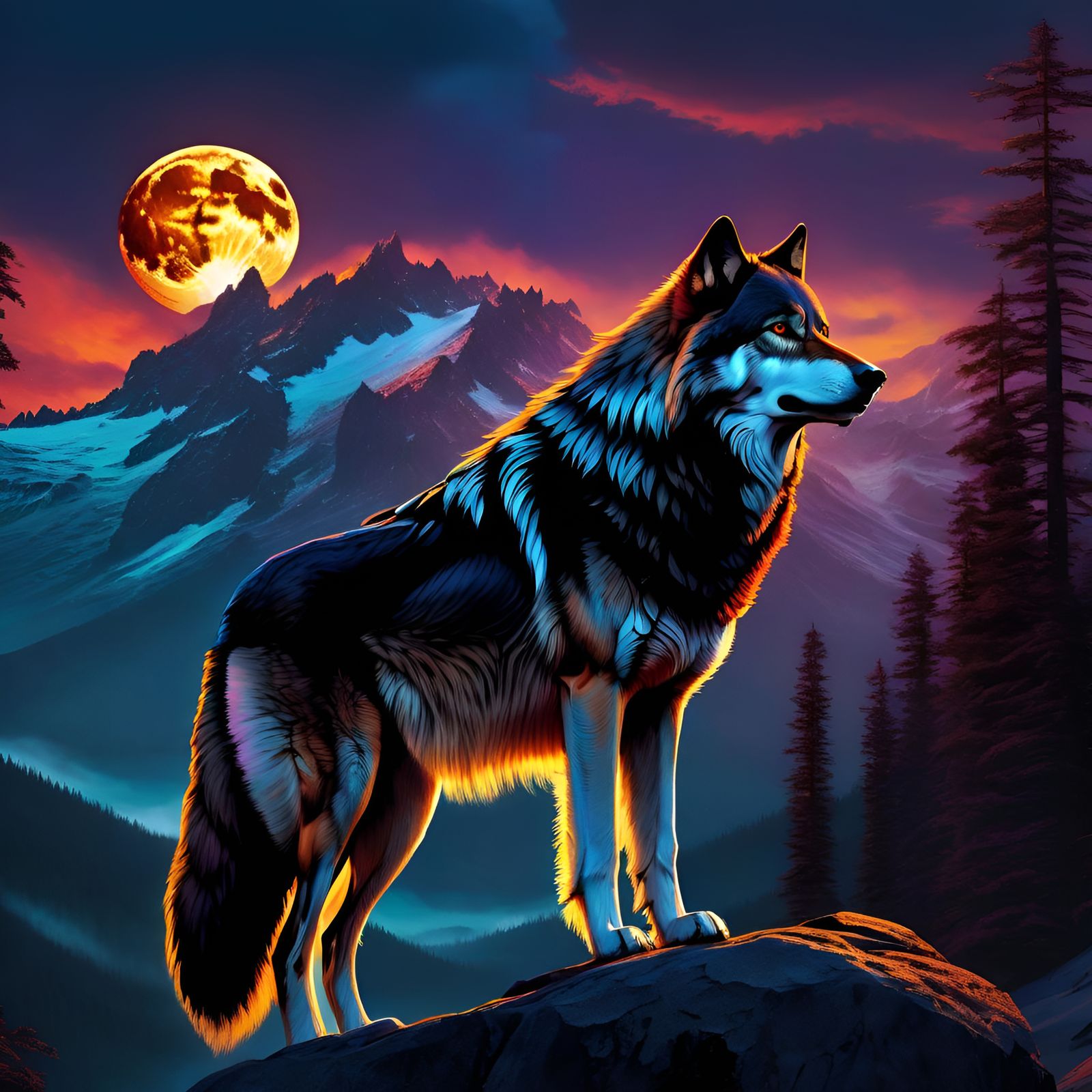 Wolf with blood moon - AI Generated Artwork - NightCafe Creator