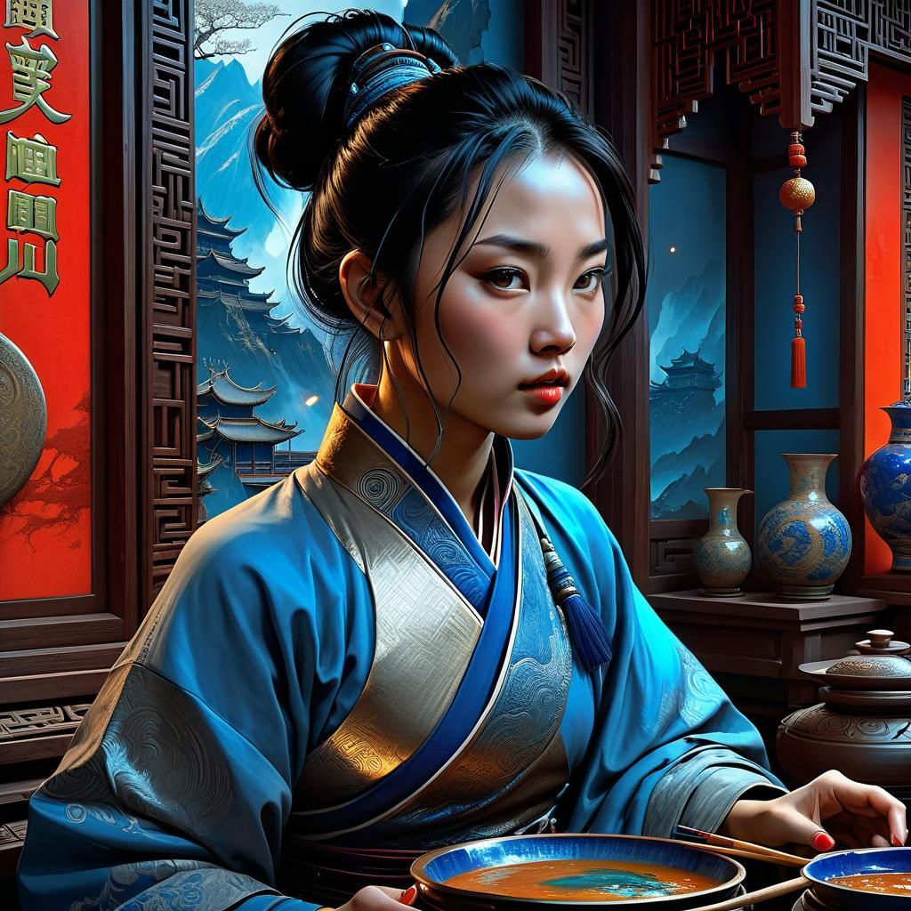 Blue China Workshop - Ai Generated Artwork - Nightcafe Creator