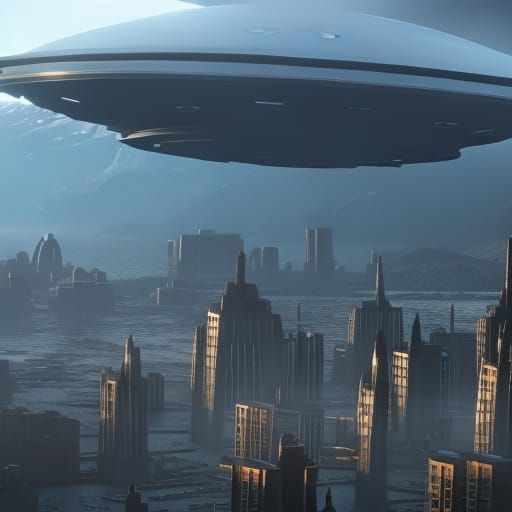 HUGE UFO OVER THE CITY, DETAIL, 8K