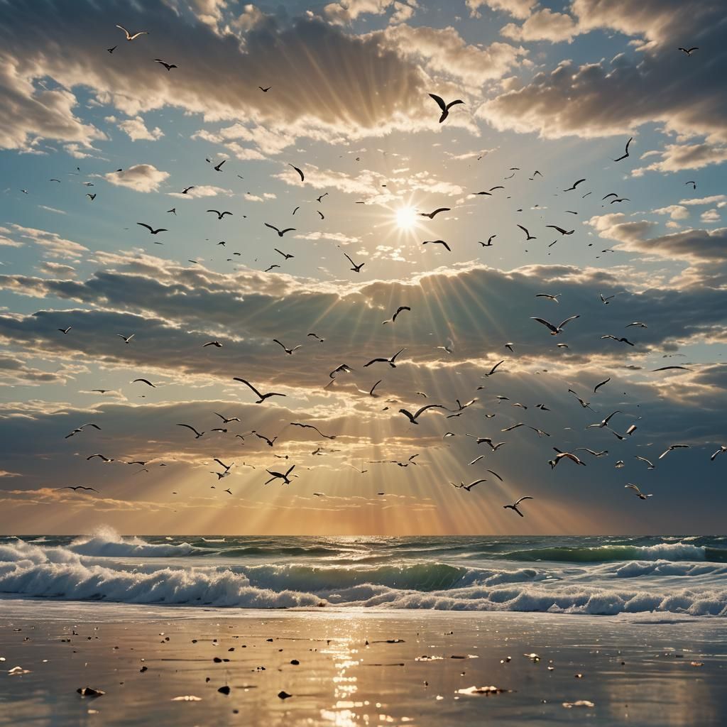 Create a surreal scene of a vast sea made entirely of glass,...