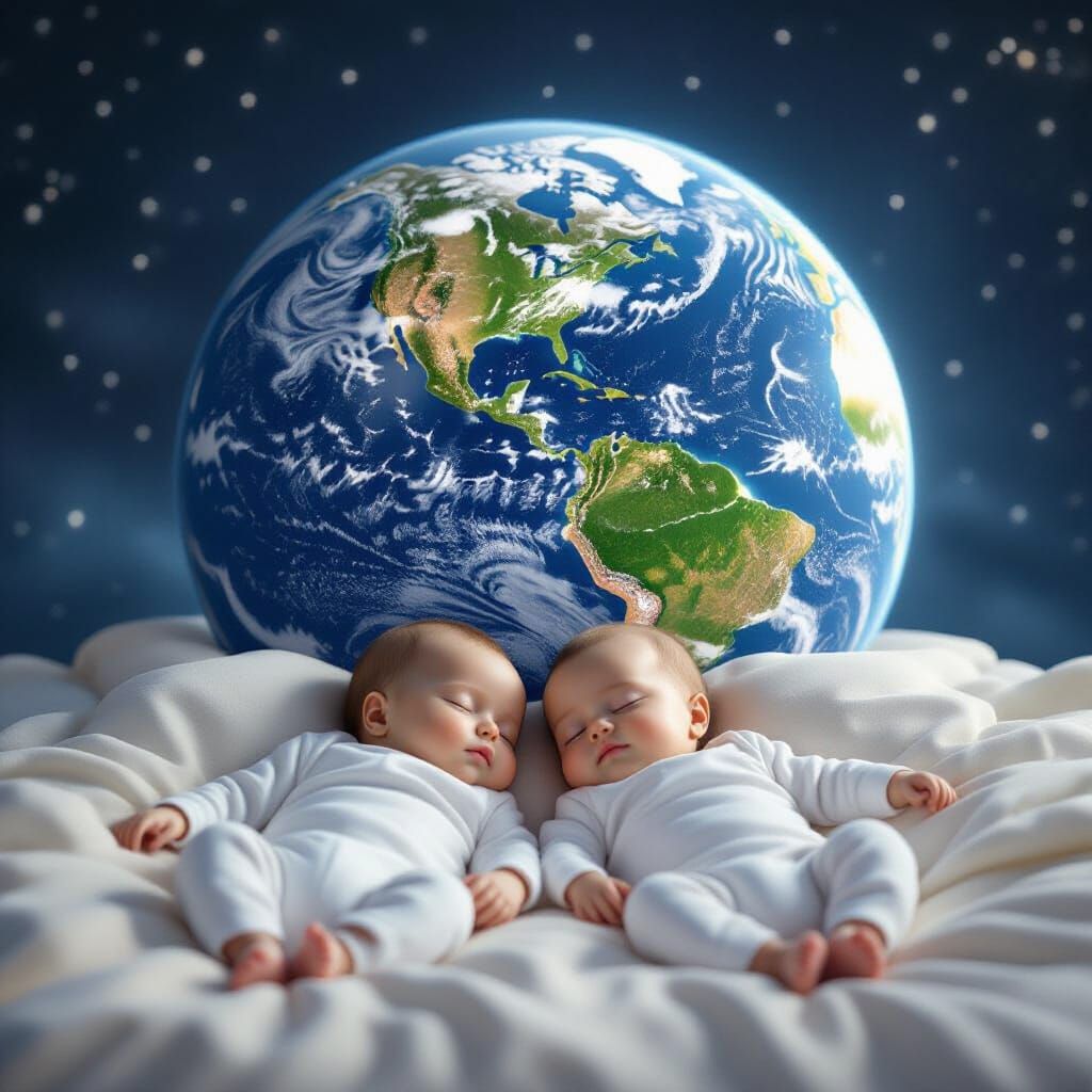 Babies Sleeping on Earth in Cinematic Space Render