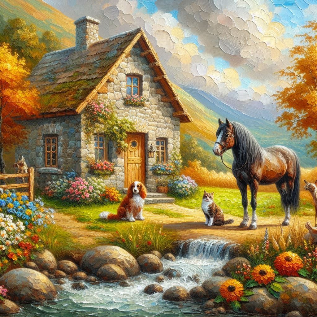 Horse, dog and cat