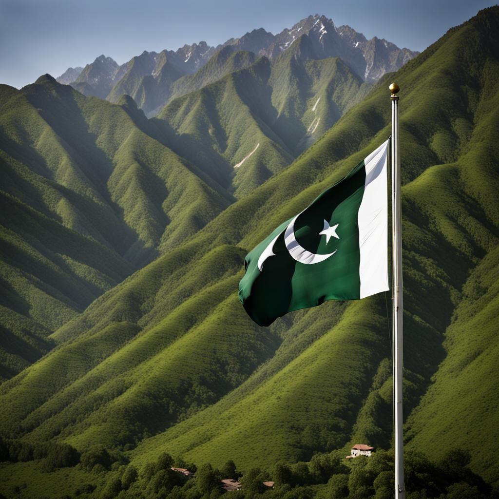 The Pakistan flag gently waves in the breeze under a clear blue sky