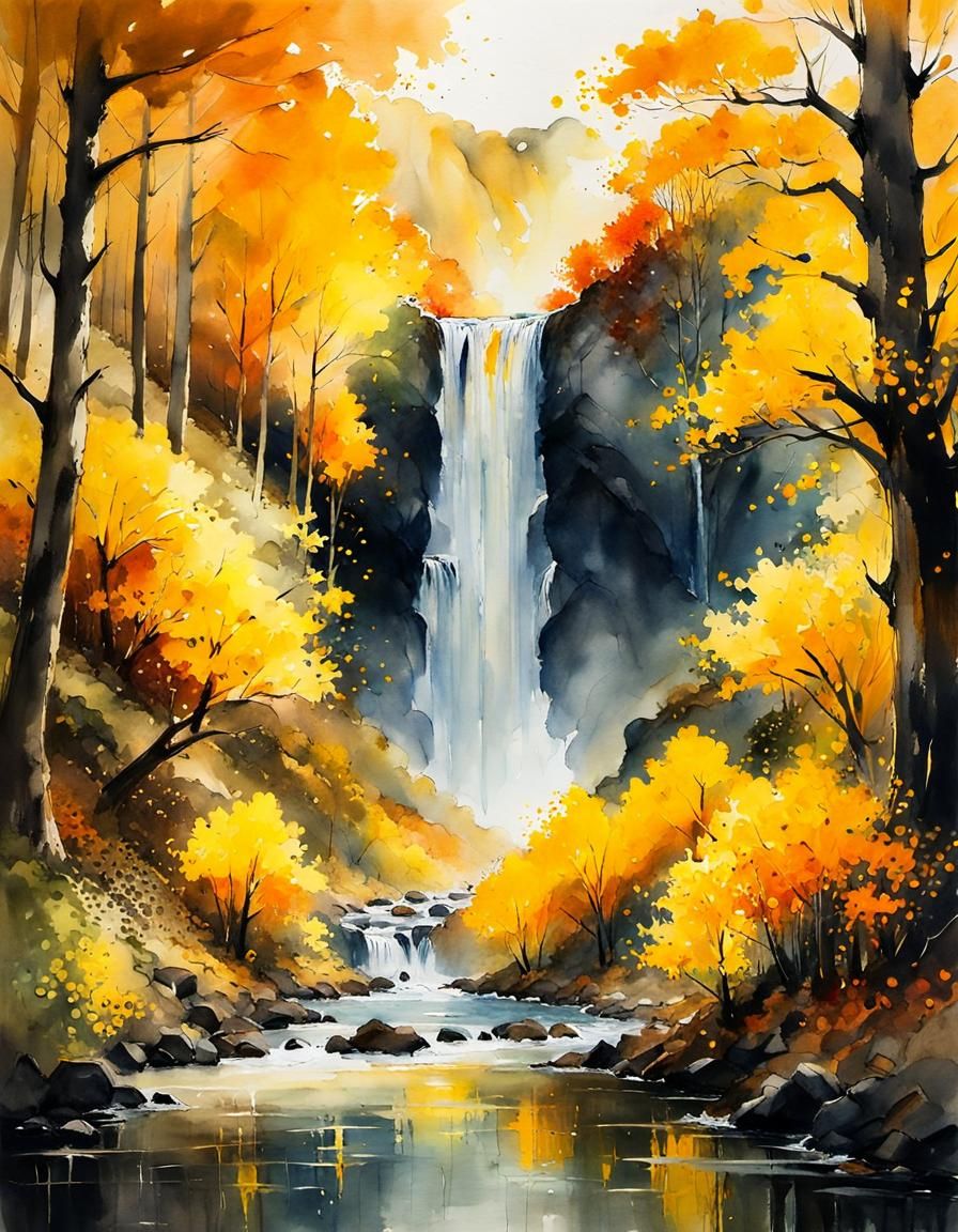 Orange Waterfall 2 - AI Generated Artwork - NightCafe Creator