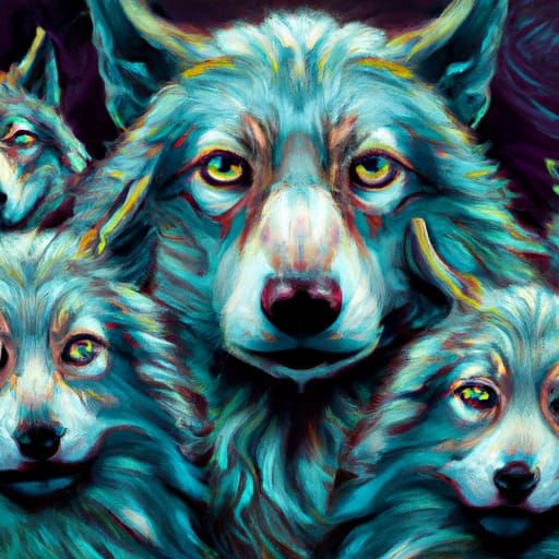 A male wolf with three wolf pups AI Generated Artwork NightCafe Creator