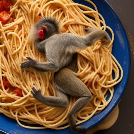 monkey fighting pasta - AI Generated Artwork - NightCafe Creator