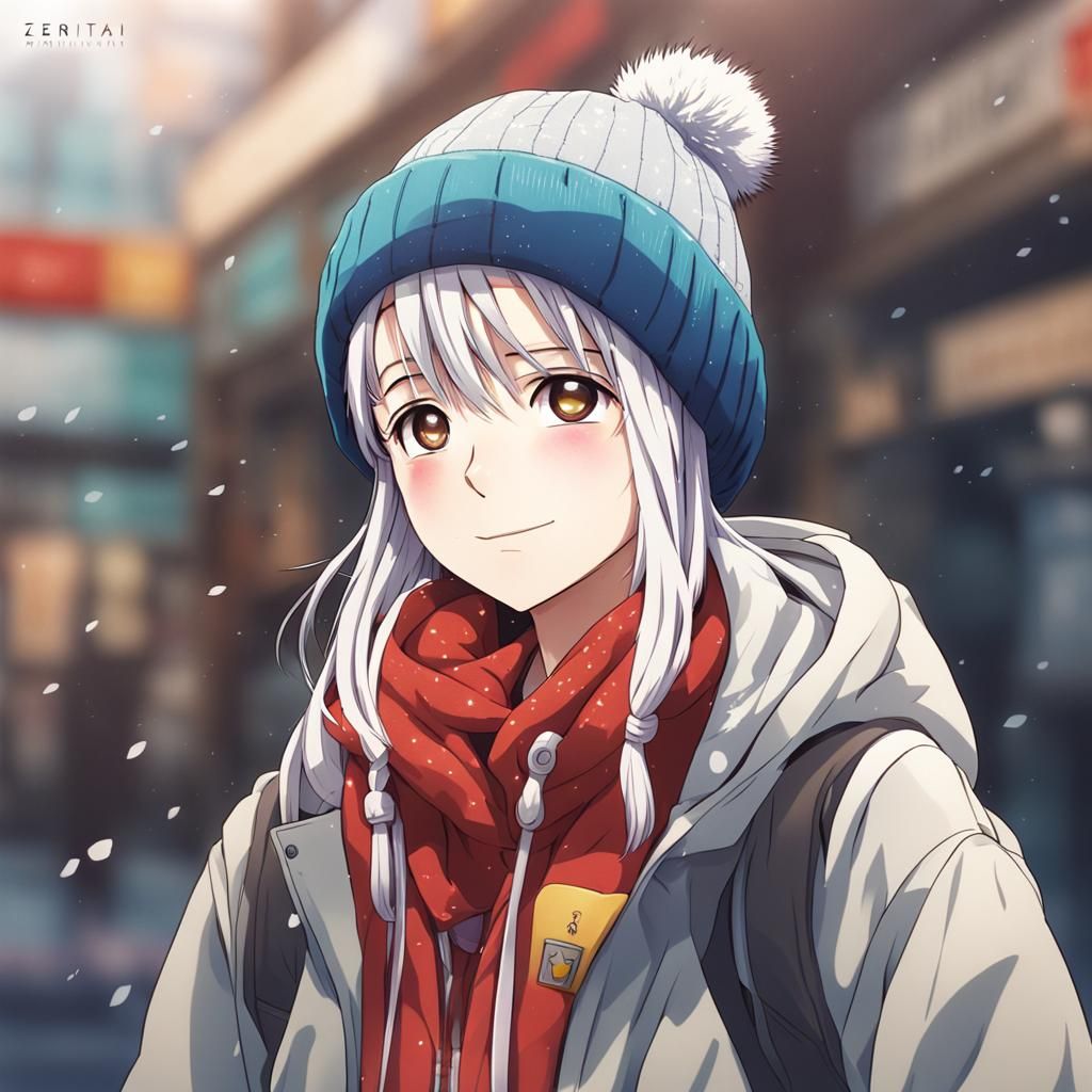Anime Girl with Beanie in Manga Style