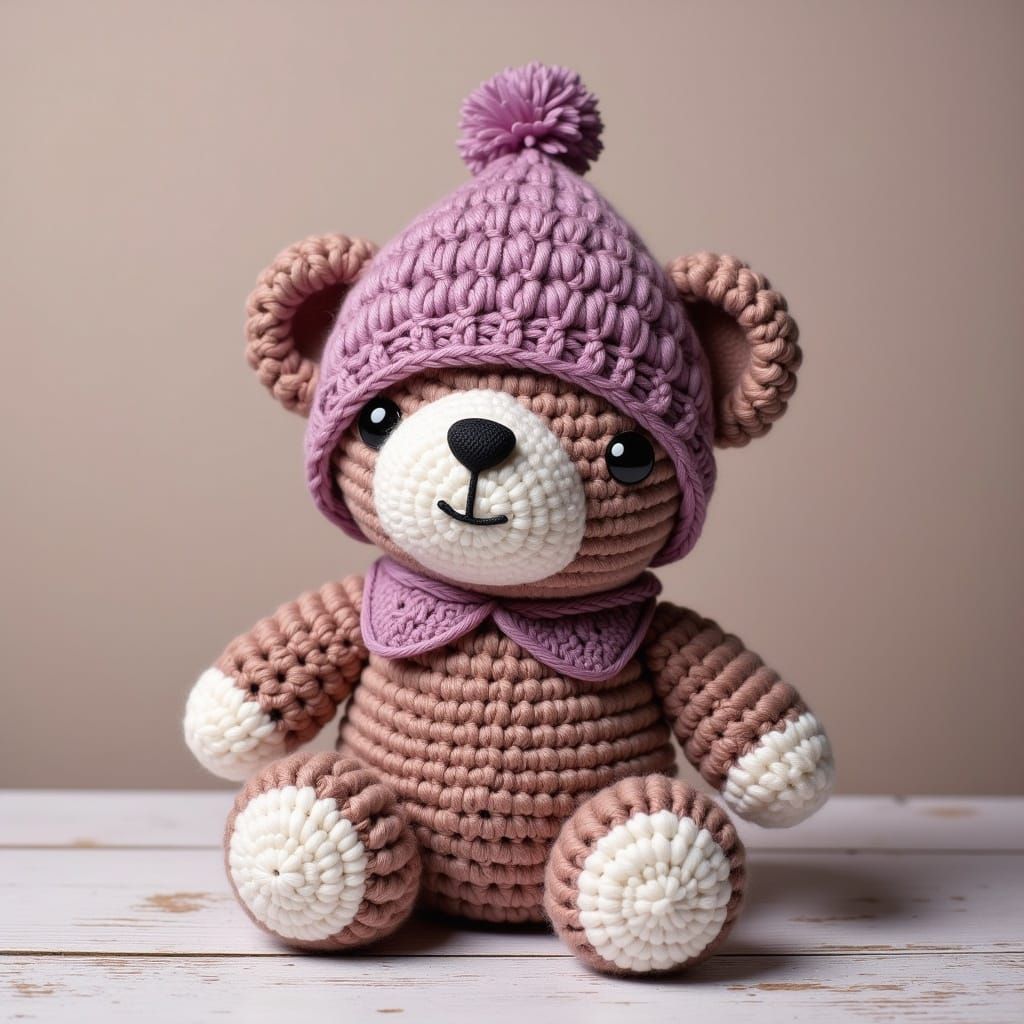 An ultra cute crochet teddy bear with a cute crochet hat