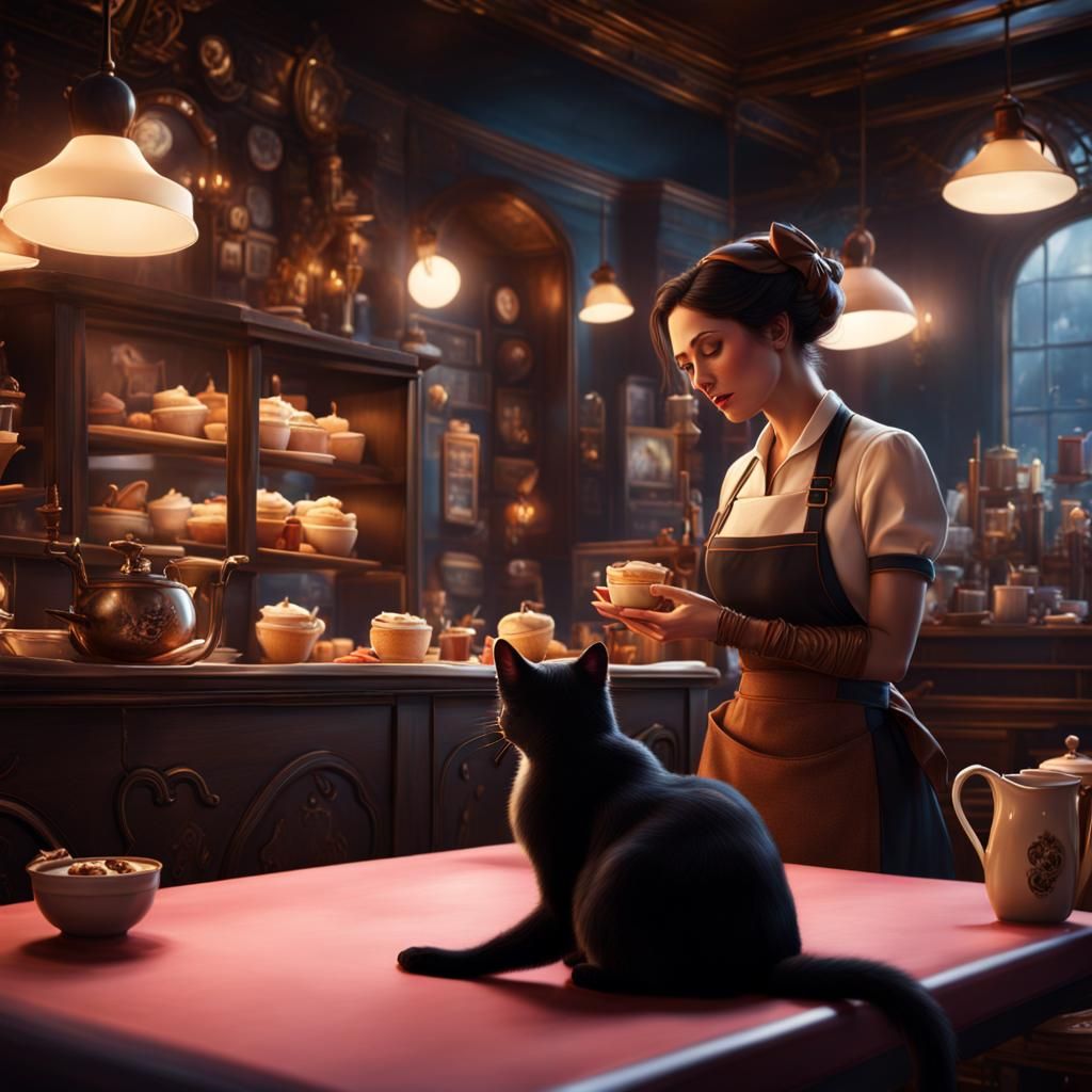 A hard working baker with a lovely cat