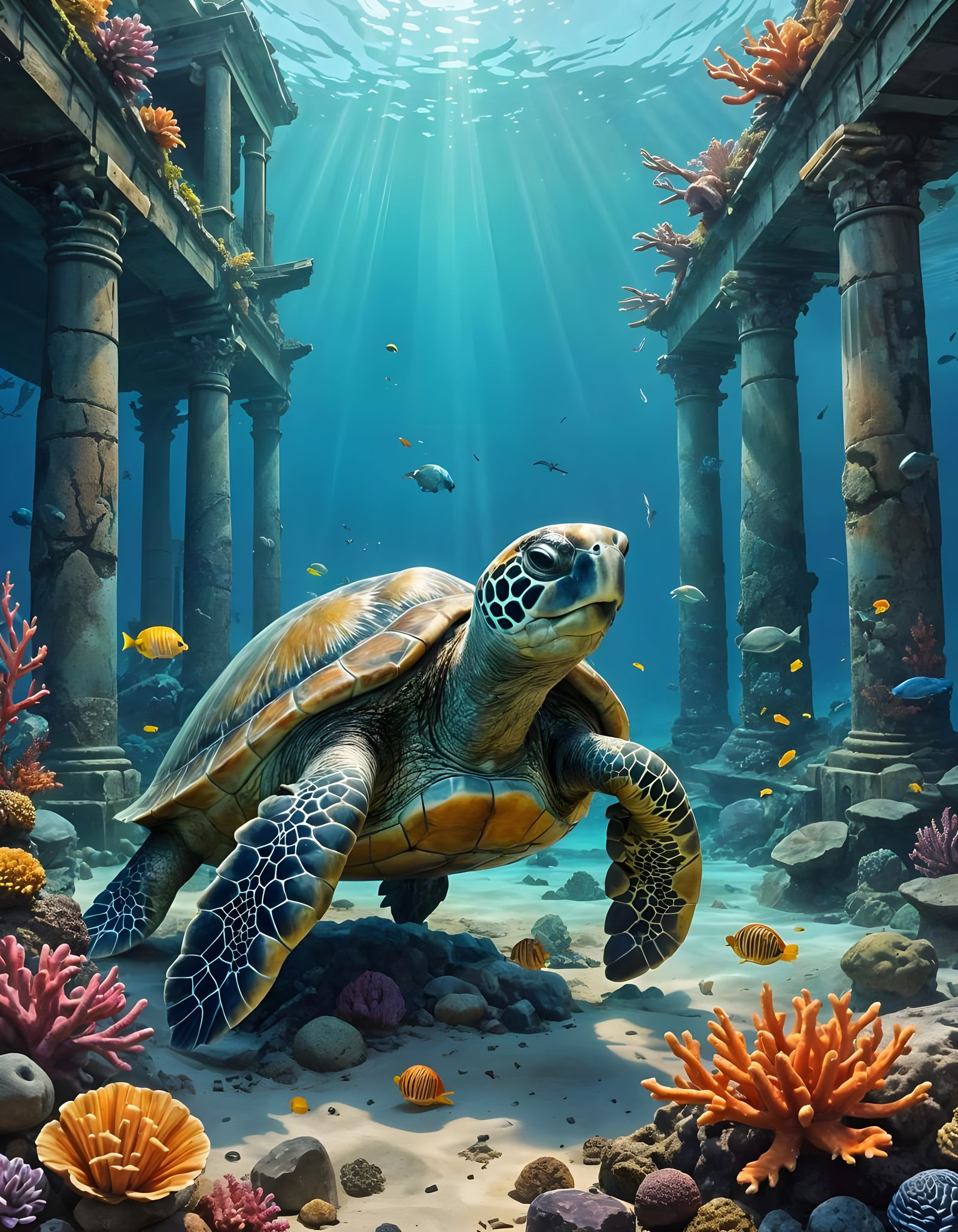 Seaturtle and the ruins of Atlantis  by @Tolino