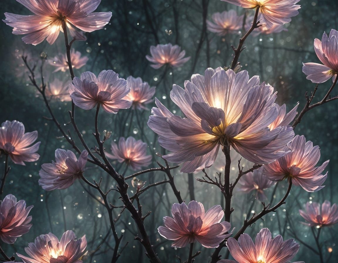 Blossoms glowing in the forest.  by @YoWataru 