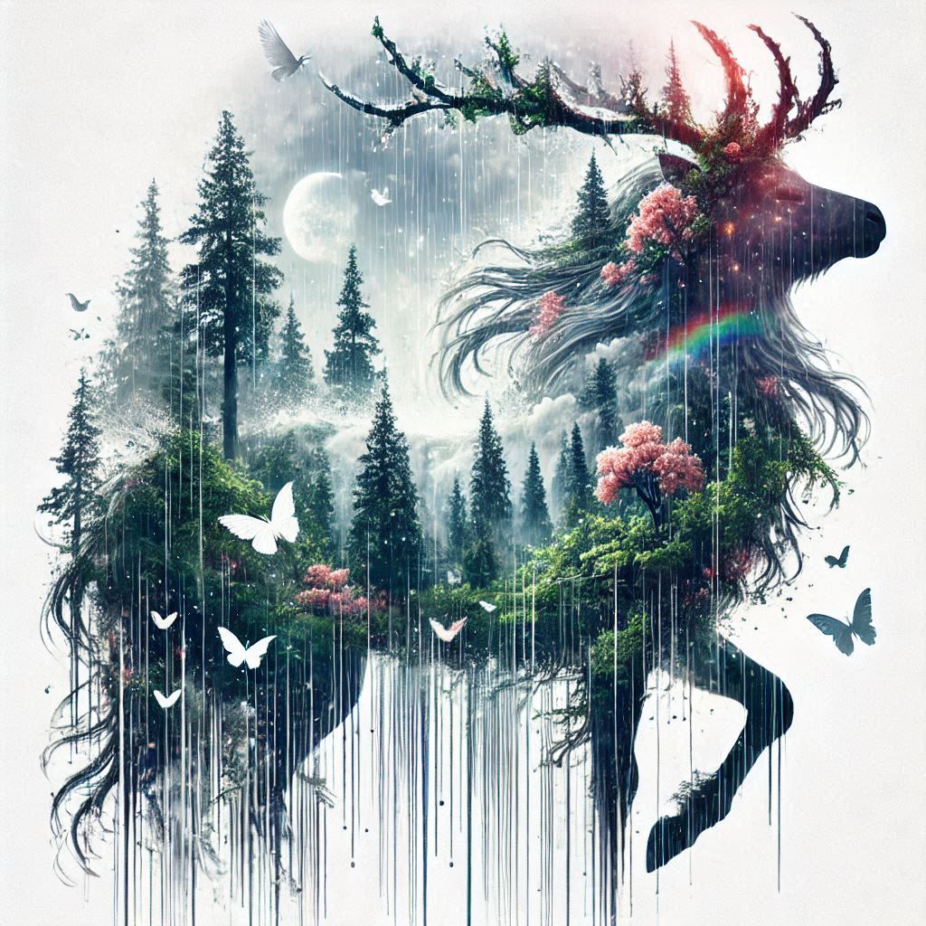 double exposure beautiful fantasy DALL-E 3 portrait landscape..