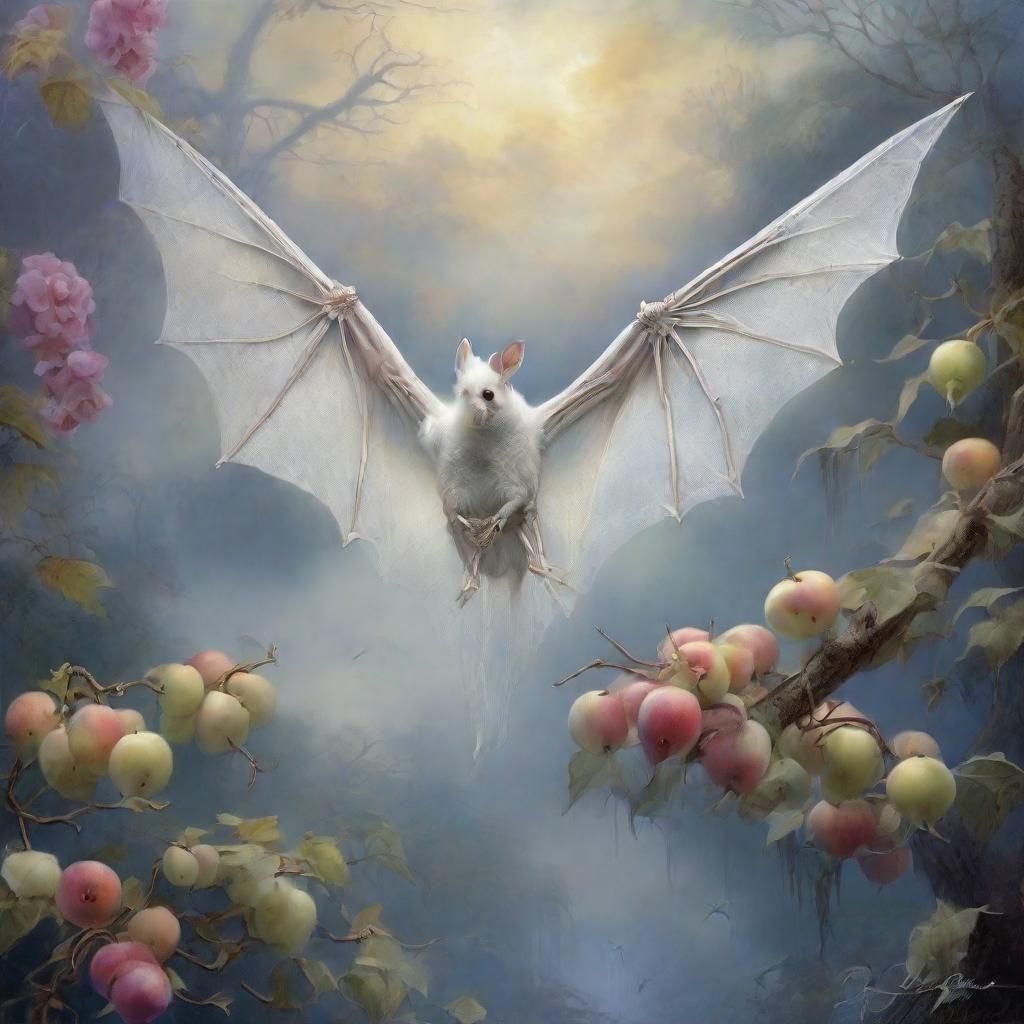 White fluffy fruit bat skeleton