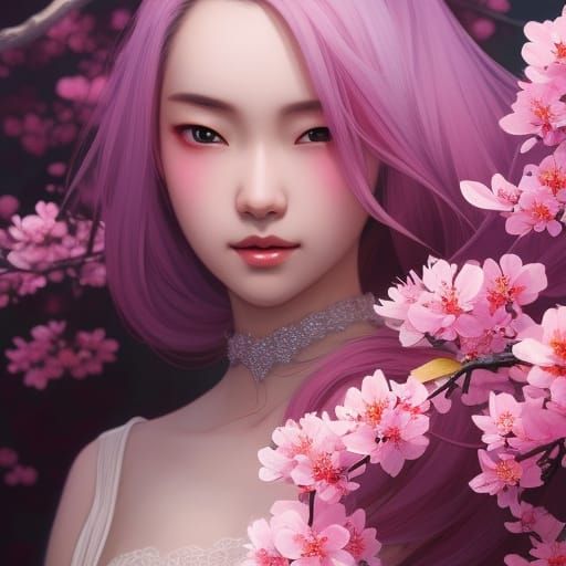 japan, cherry blossoms head and shoulders portrait, 8k resolution